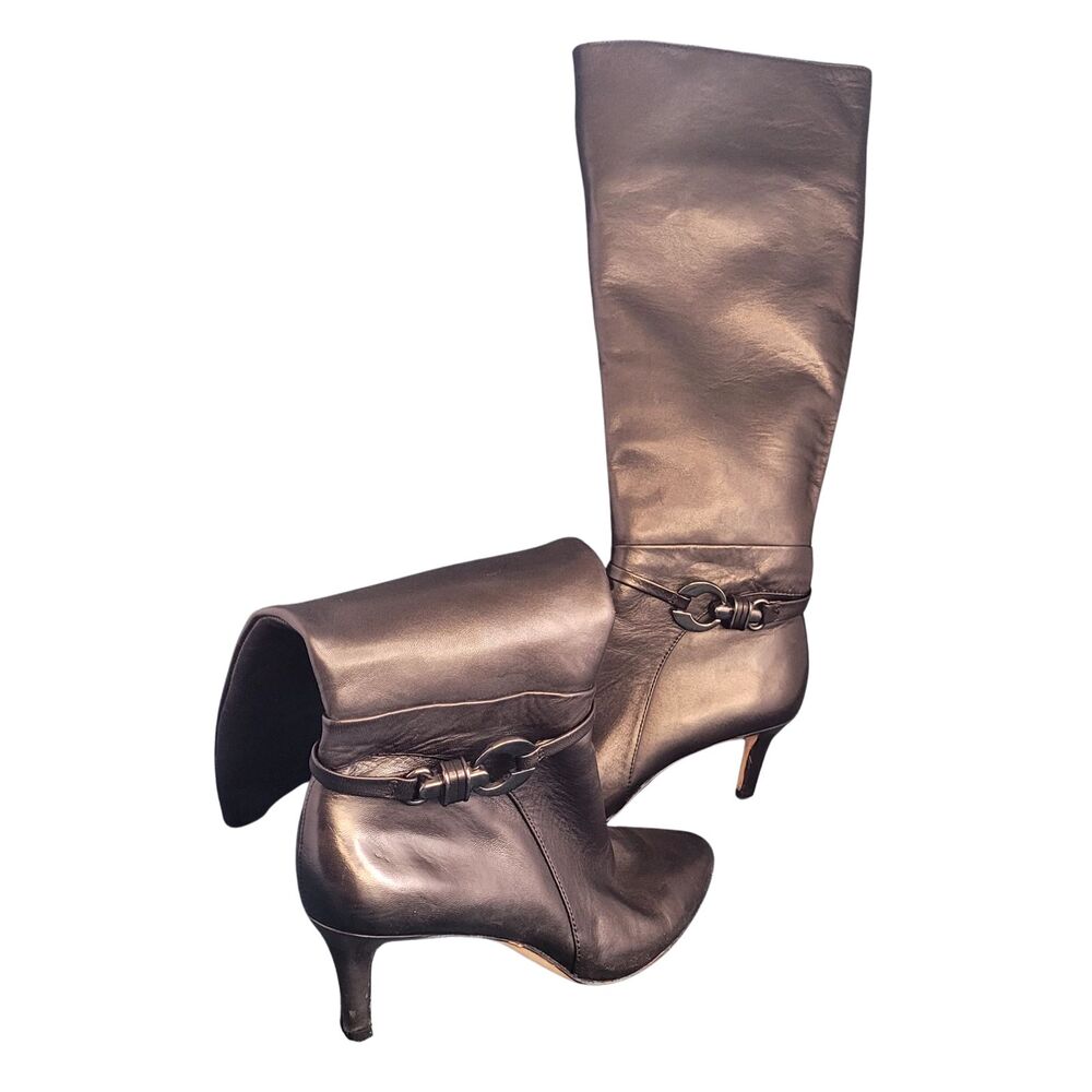 Antonio Melani Valerie Tall Knee High Black Leather Heels Zipper Boots Size 6M